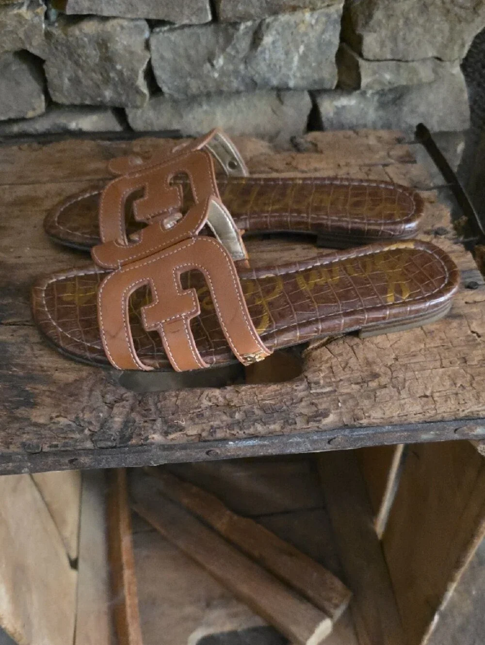 Sam Edelman Brown Leather Slide Sandals